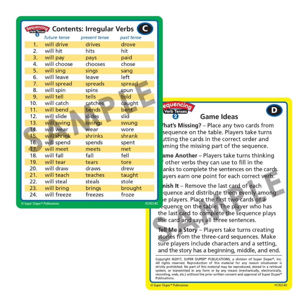 Sequencing Verb Tenses Card Decks