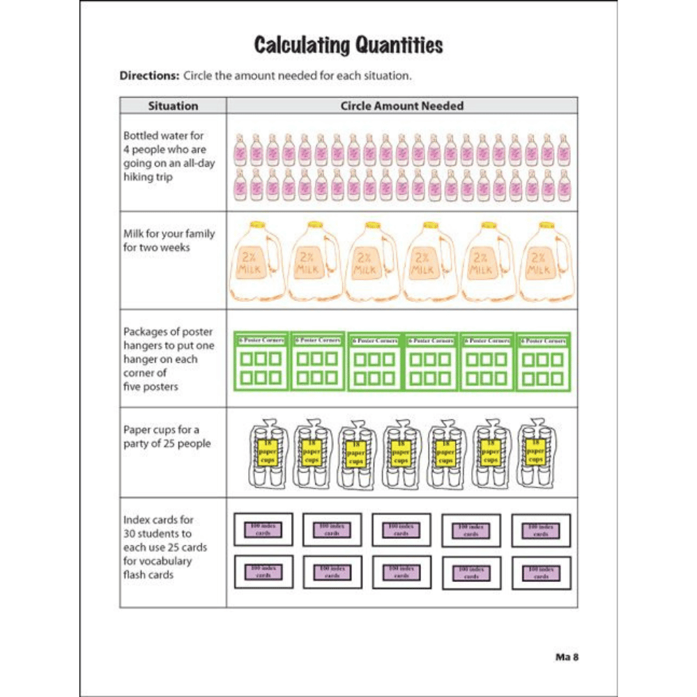 Life Skill Lessons Calculating Quantities worksheet