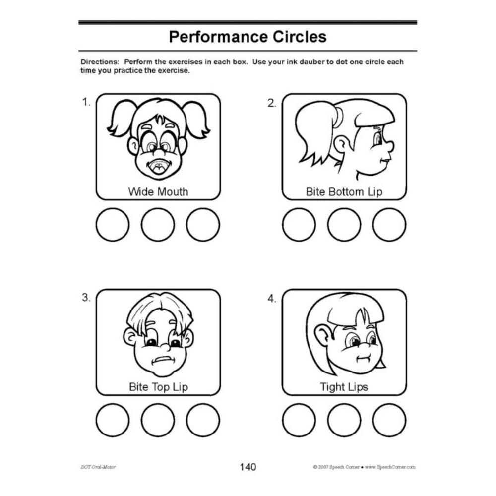 DOT Oral Motor Book Performance Circles Worksheet