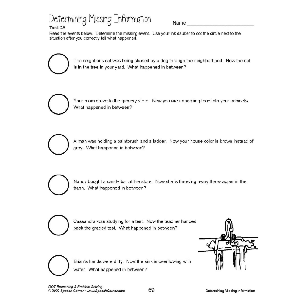 DOT Reasoning and Problem Solving Determining Missing Information worksheet