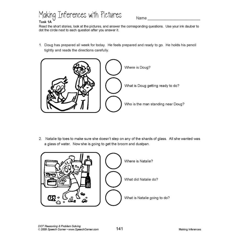 DOT Reasoning and Problem Solving Making Inferences with Pictures worksheet