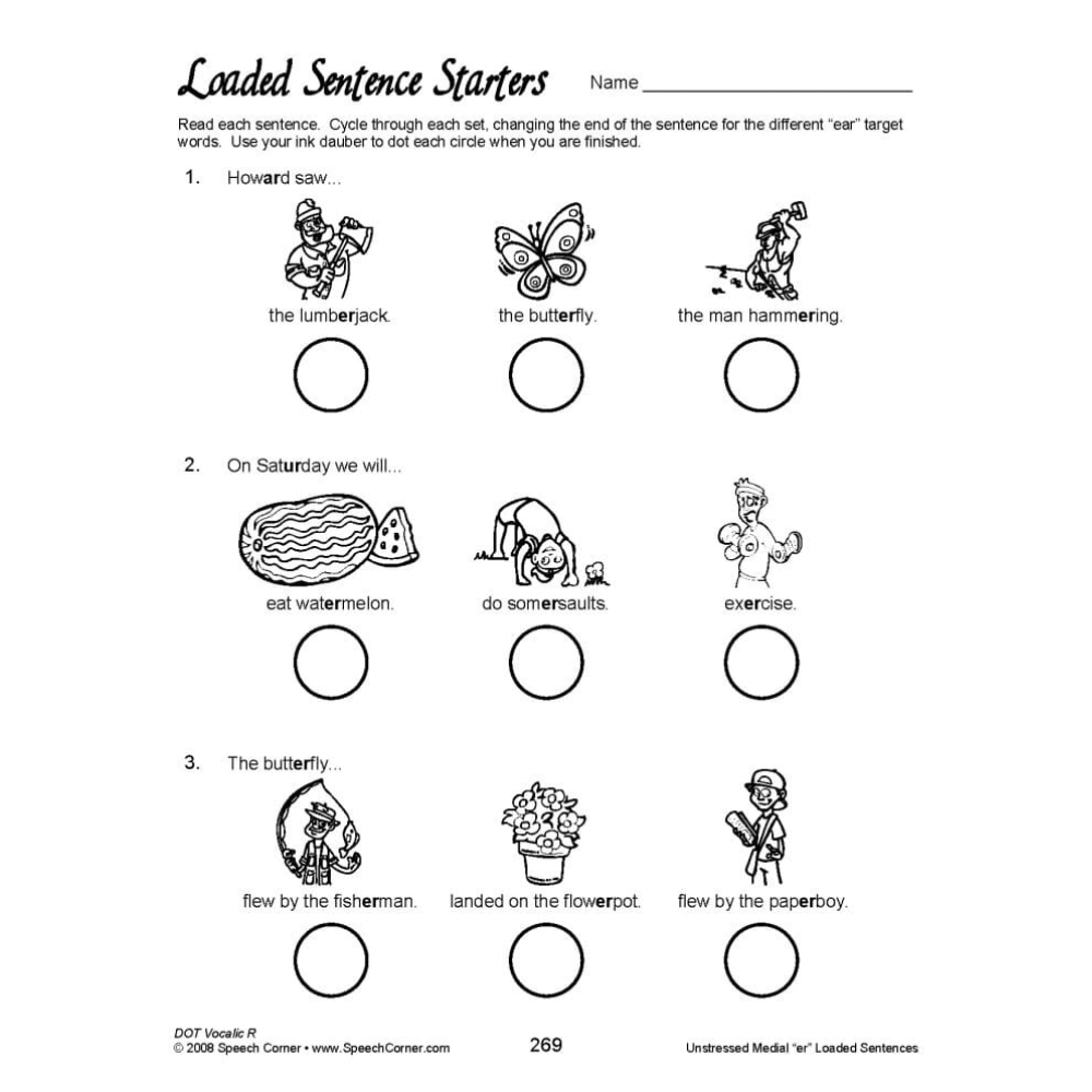 DOT Vocalic R Loaded Sentence Starters
