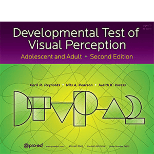 Book cover of 'Developmental Test of Visual Perception' with geometric shapes on a gradient background
