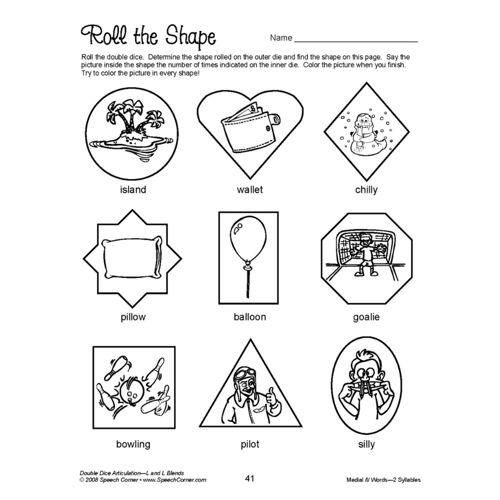 Double Dice Articulation Vocalic /L/ and /L/ Blends Roll the Shape