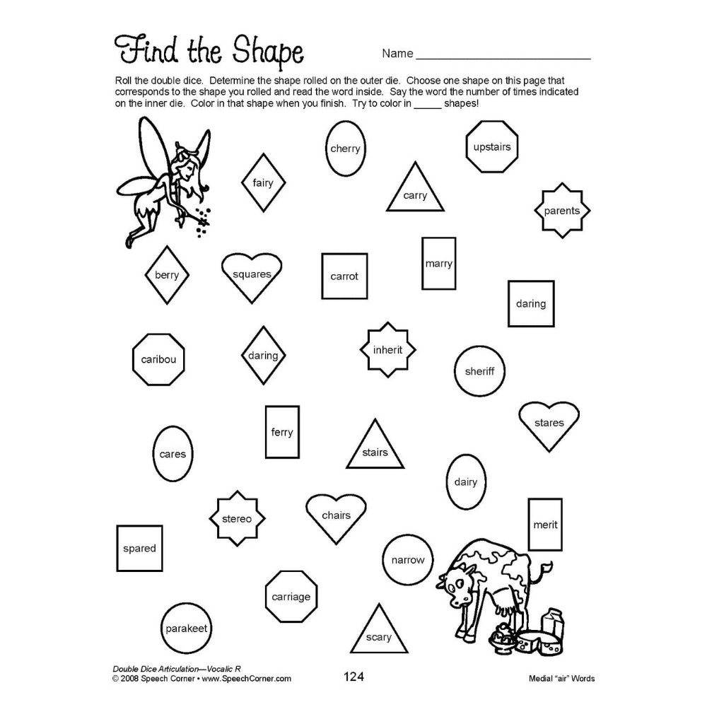 Double Dice Articulation Vocalic /R/ Find the Shape