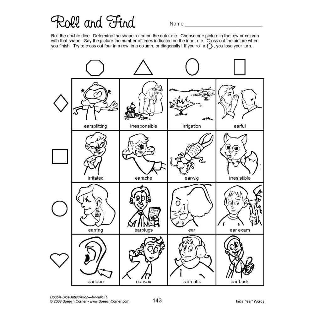 Double Dice Articulation Vocalic /R/ Roll and Find
