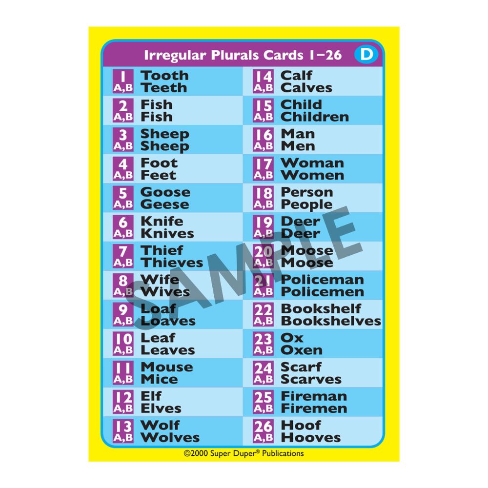 Irregular Plurals Fun Deck®, Plurals 1-26