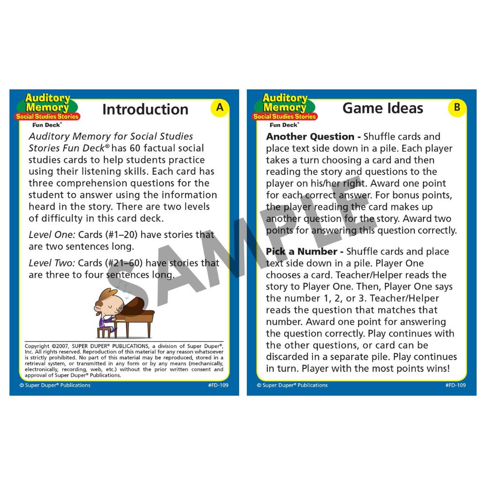 Auditory Memory Social Studies Stories Fun Deck