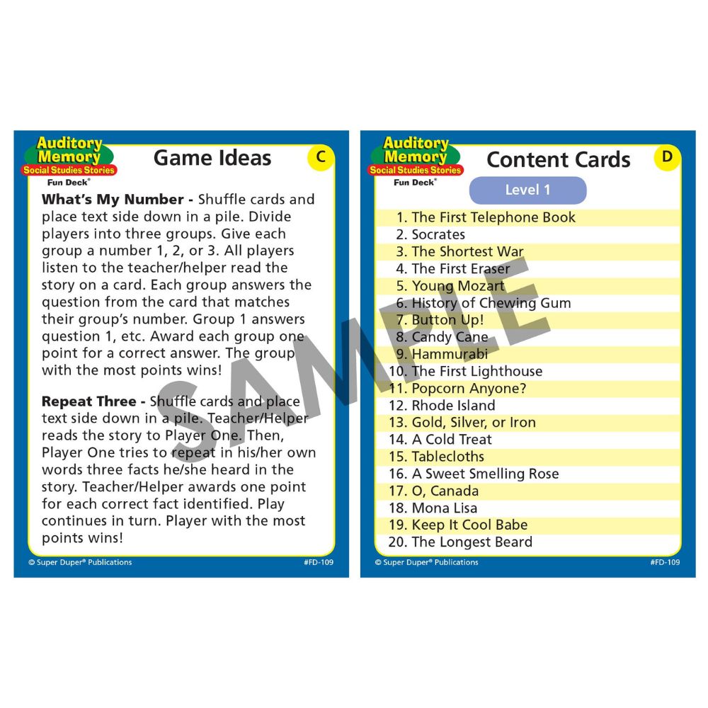 Auditory Memory Social Studies Stories Fun Deck