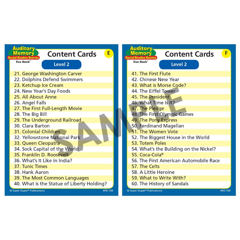 Auditory Memory Social Studies Stories Fun Deck