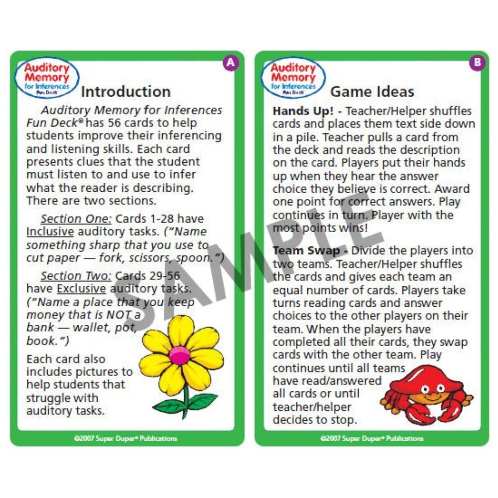 Auditory Memory For Inferences Fun Deck