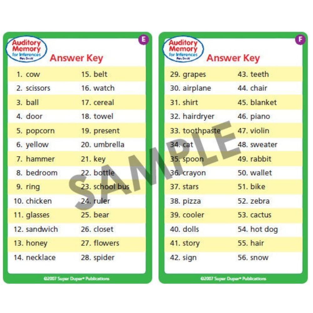 Auditory Memory For Inferences Fun Deck