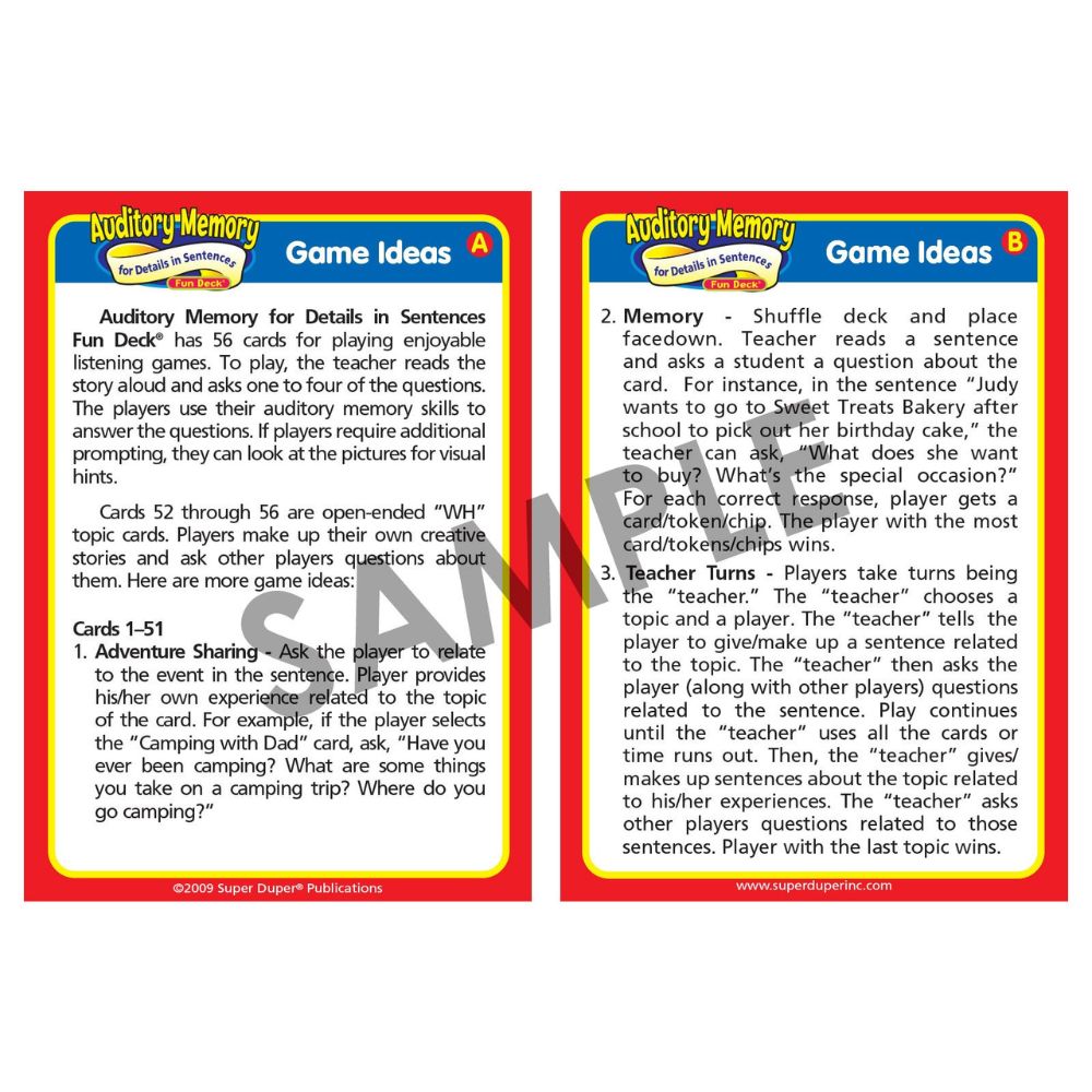 Auditory Memory for Details in Sentences Fun Deck