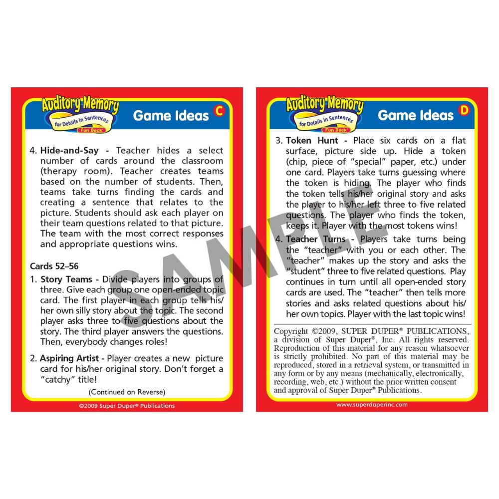 Auditory Memory for Details in Sentences Fun Deck