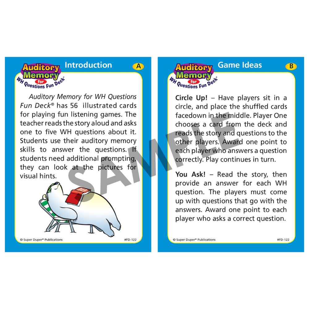 Auditory Memory for WH Questions Fun Deck