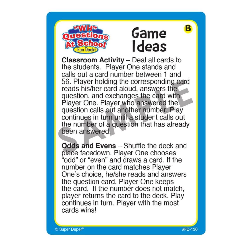 “WH” Questions At School Fun Deck®