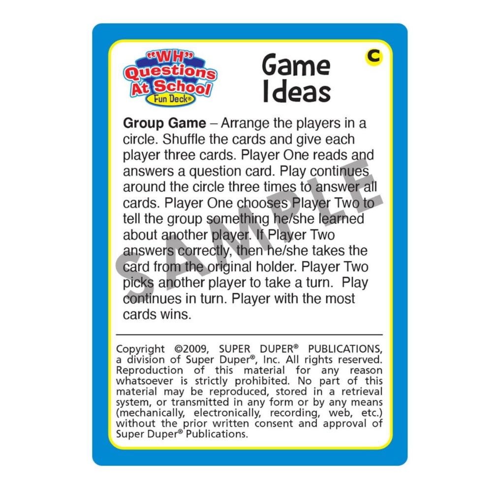 “WH” Questions At School Fun Deck®