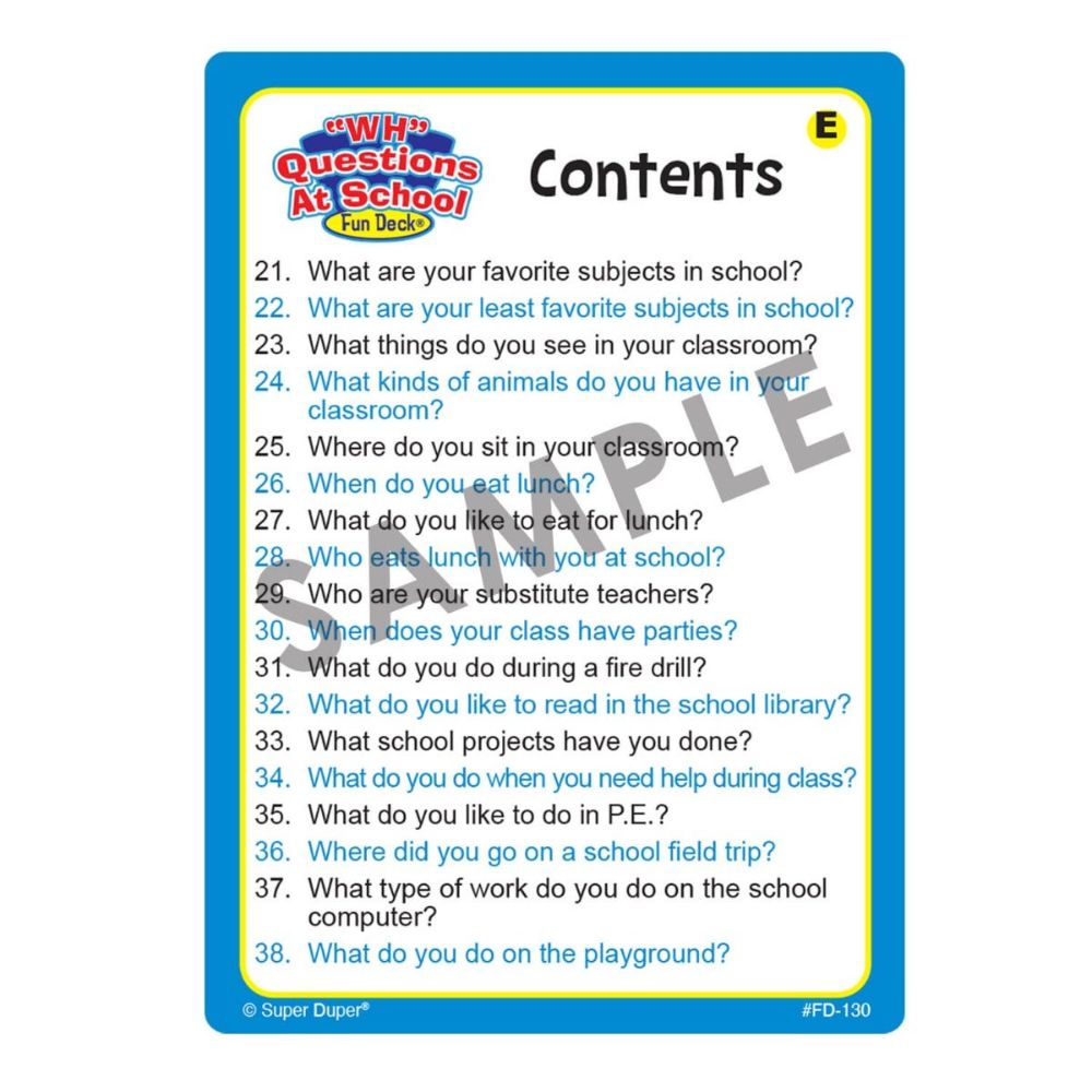 “WH” Questions At School Fun Deck®