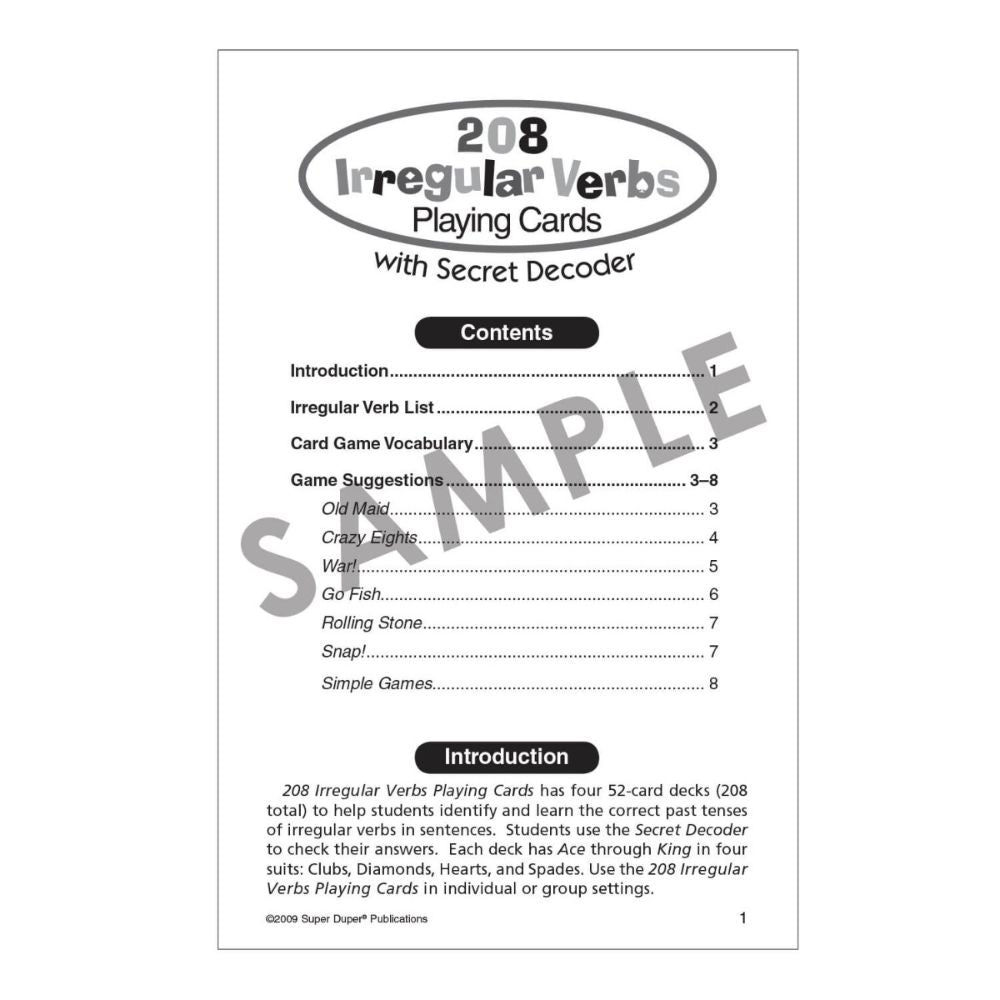 208 Irregular Verbs Playing Cards