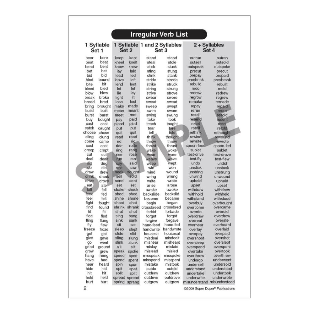 208 Irregular Verbs Playing Cards