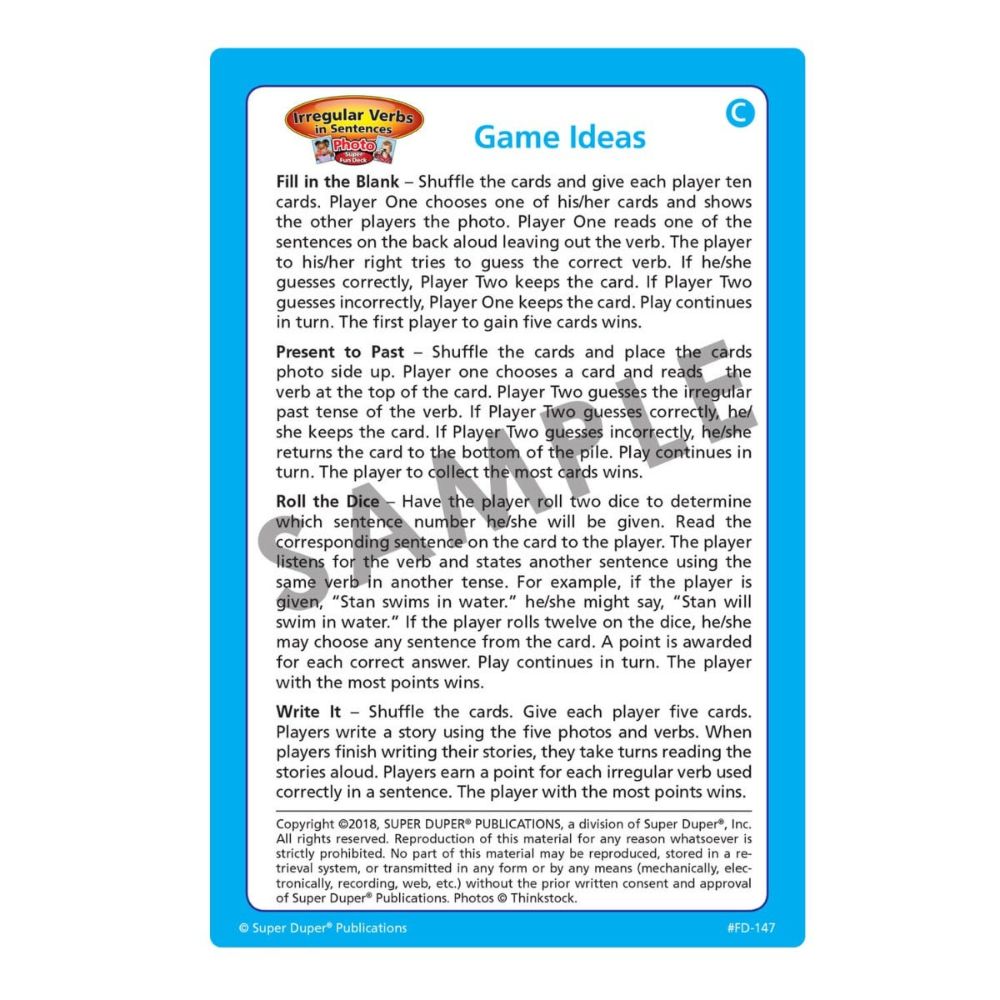 Irregular Verbs in Sentences Photo Super Fun Deck®