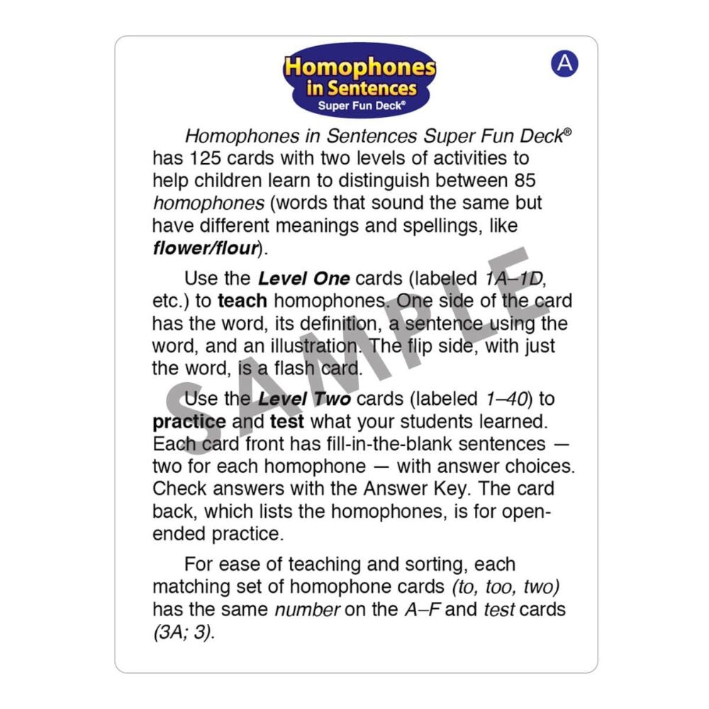 Homophones In Sentences Super Fun Deck®