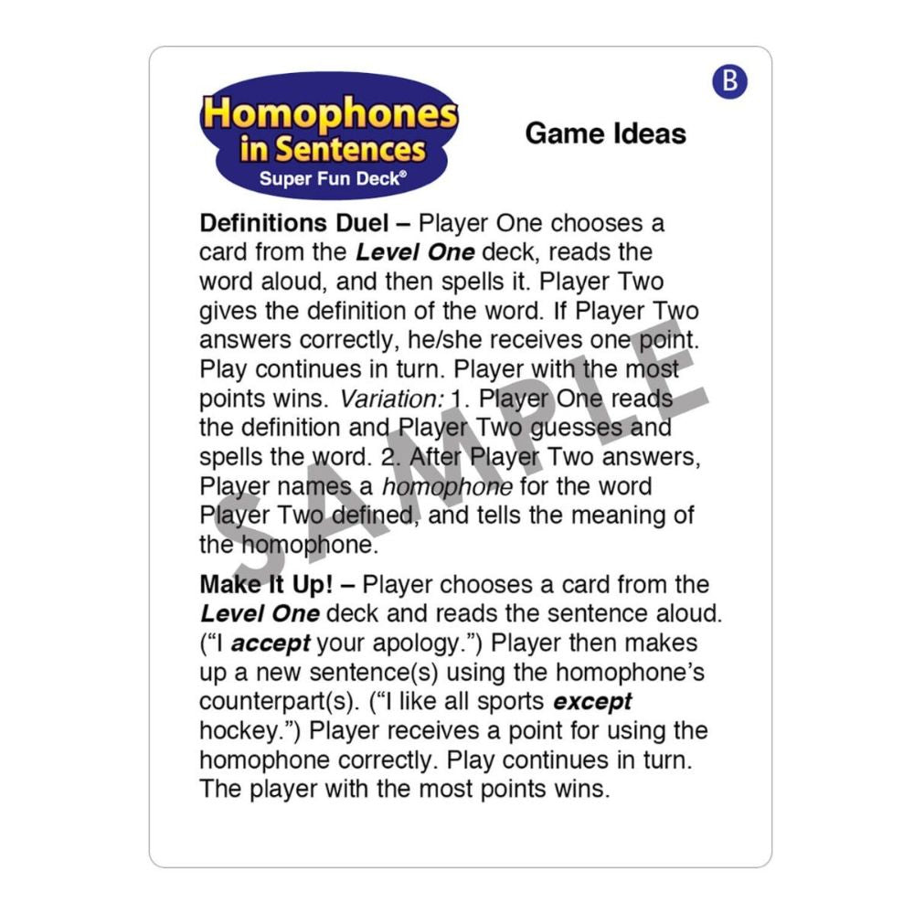 Homophones In Sentences Super Fun Deck®