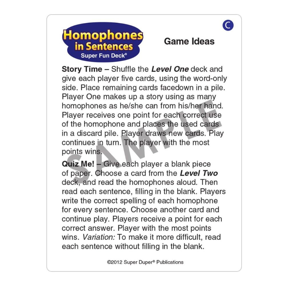 Homophones In Sentences Super Fun Deck®