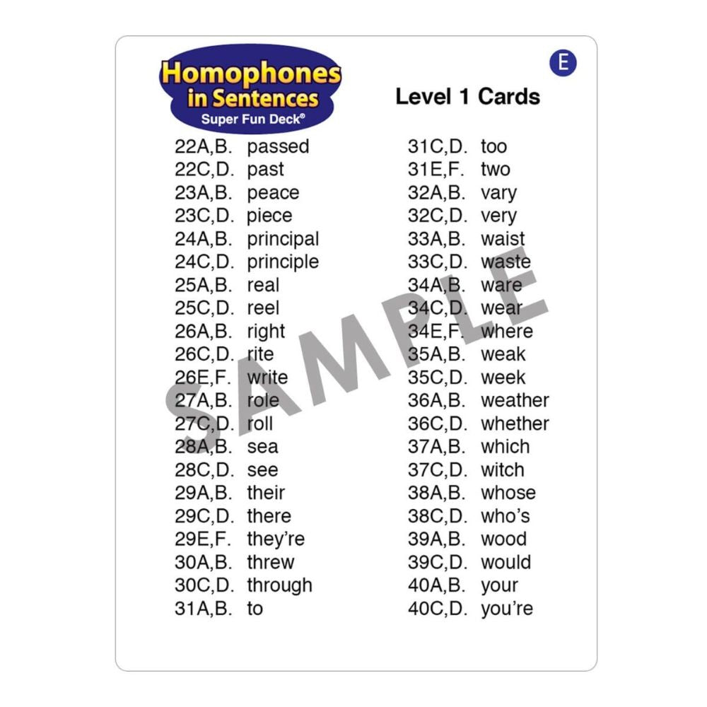 Homophones In Sentences Super Fun Deck®
