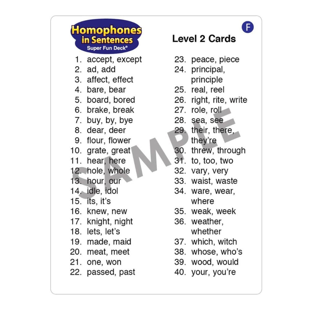 Homophones In Sentences Super Fun Deck®