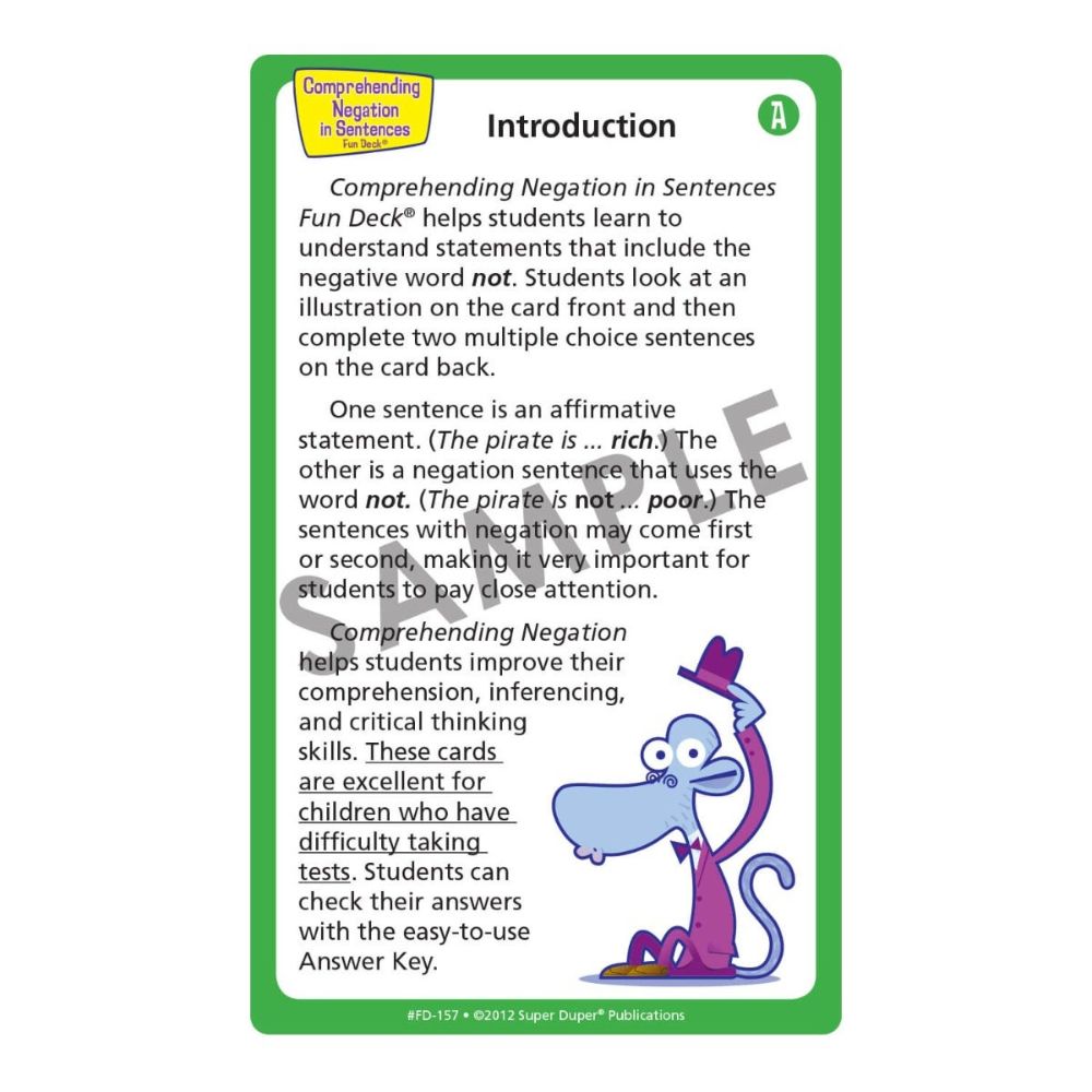 Comprehending Negation in Sentences Fun Deck