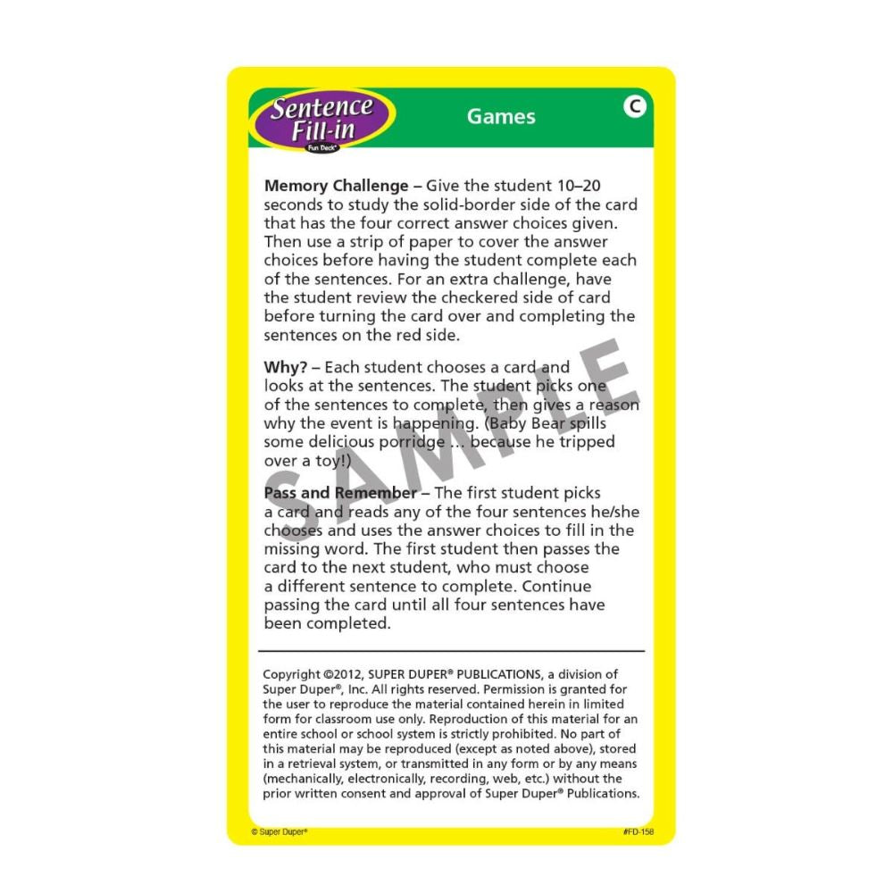 Sentence Fill-In Fun Deck®