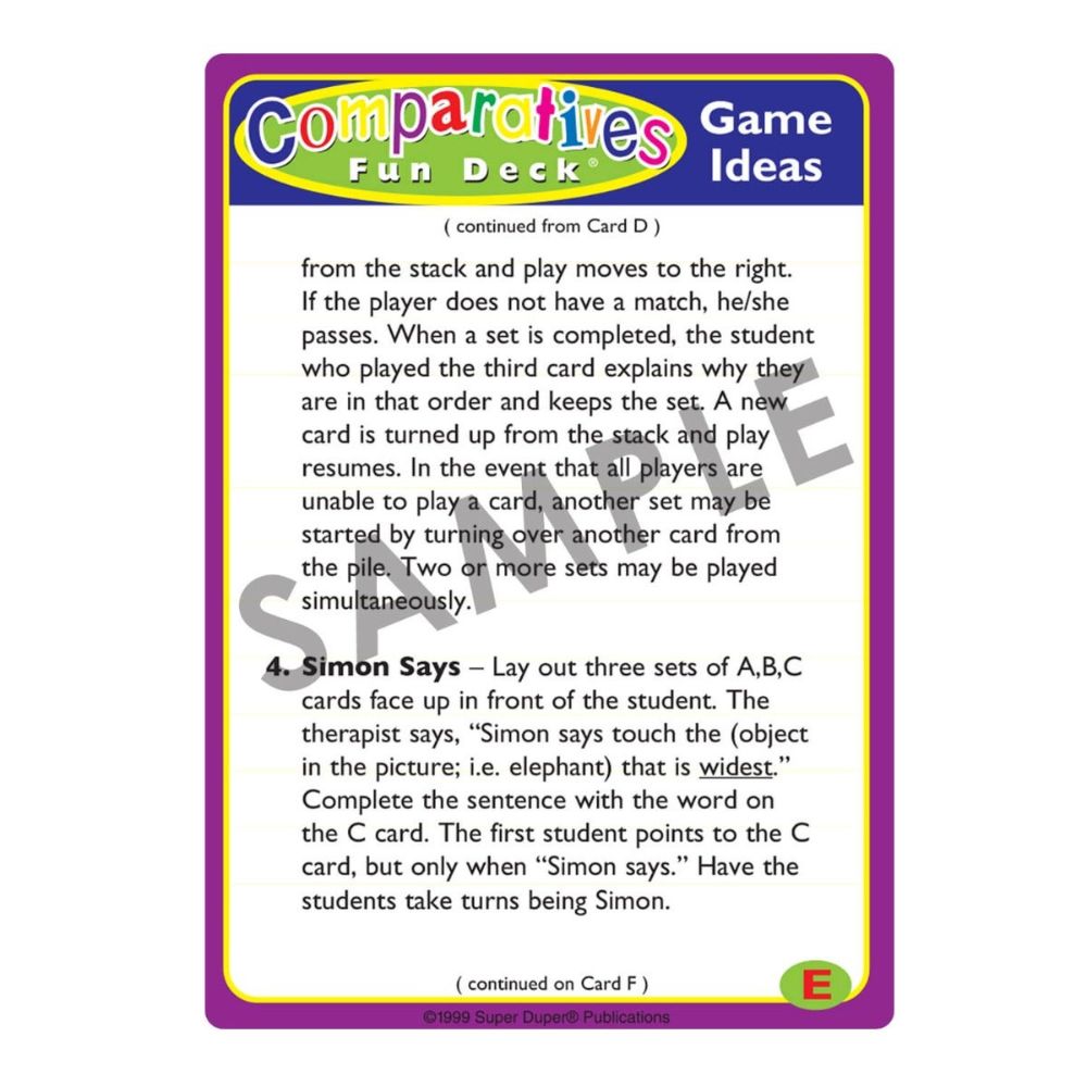 Comparatives Fun Deck, Game Ideas