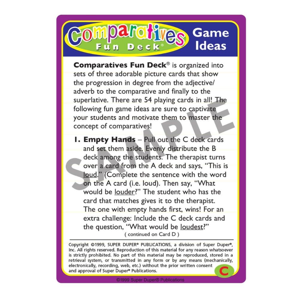 Comparatives Fun Deck, Game Ideas