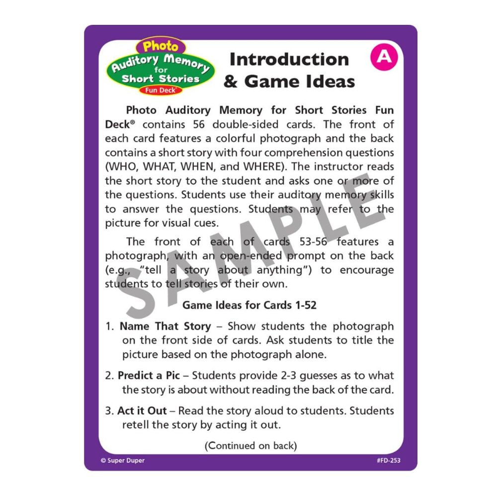 Photo Auditory Memory for Short Stories Fun Deck®