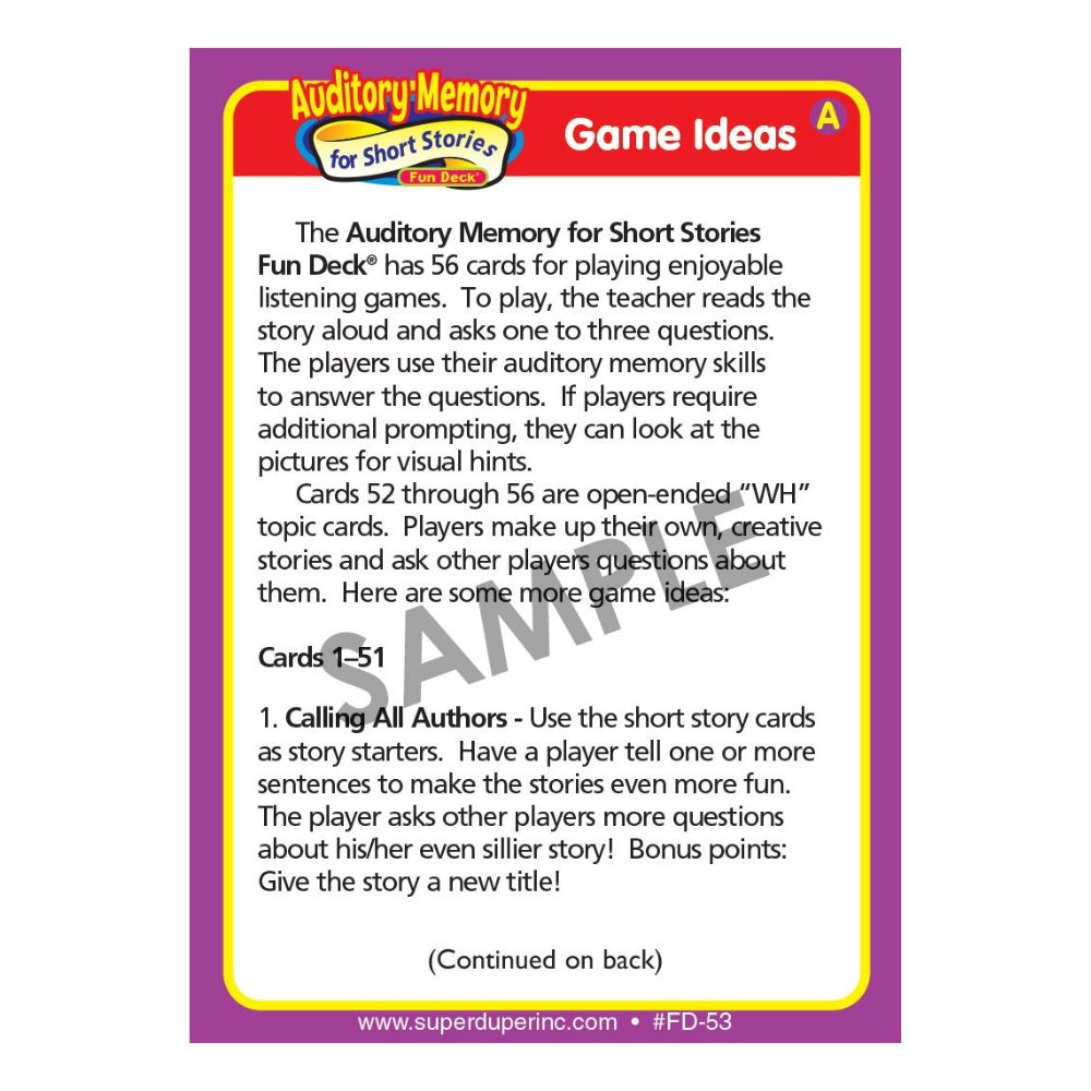 Auditory Memory For Short Stories Fun Deck