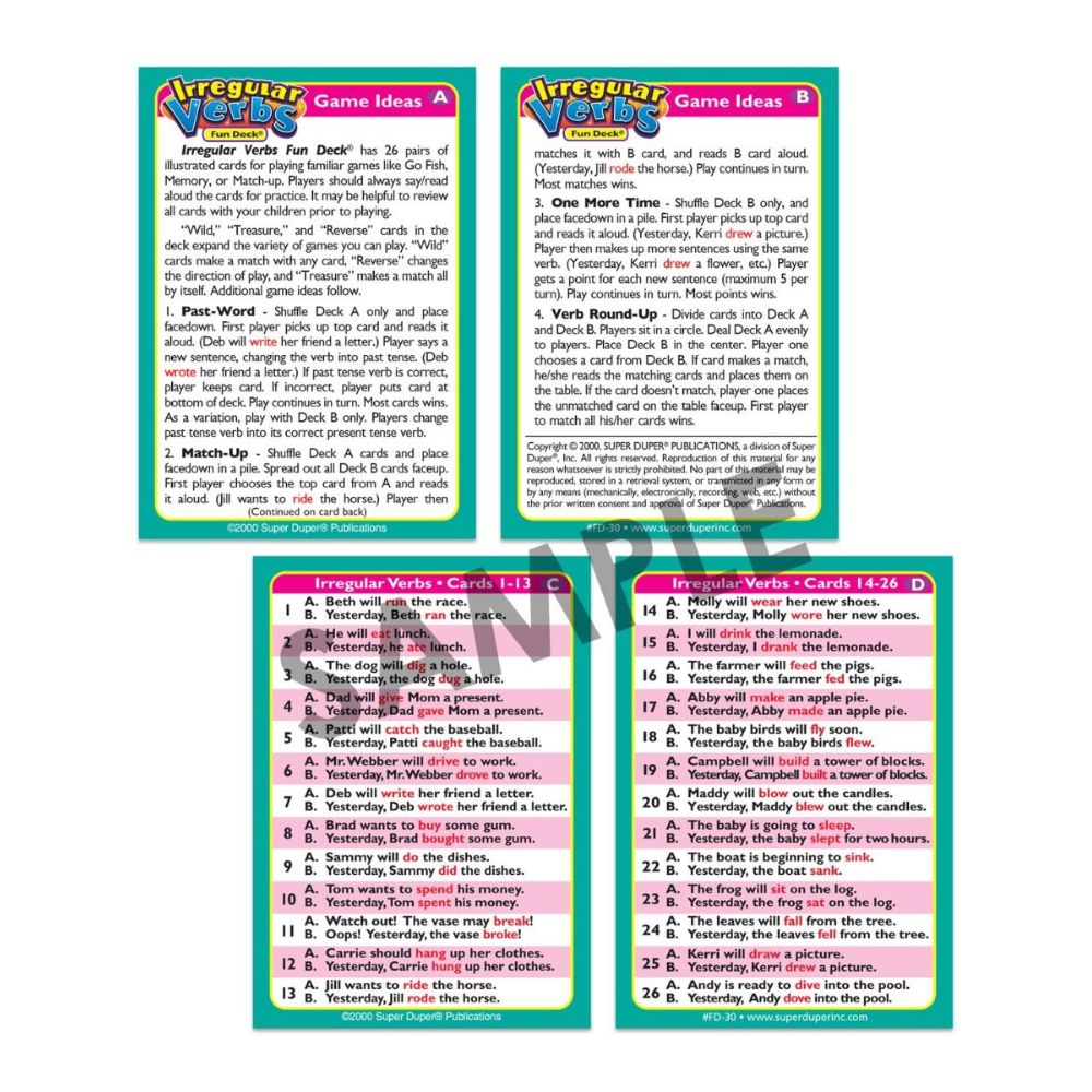Fun Deck Verbs Combo (Regular Paste Tense Verbs and Irregular Verbs)
