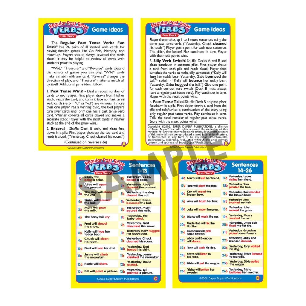 Fun Deck Verbs Combo (Regular Paste Tense Verbs and Irregular Verbs)