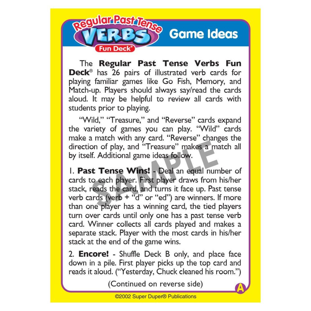 Regular Past Tense Verbs Fun Deck®