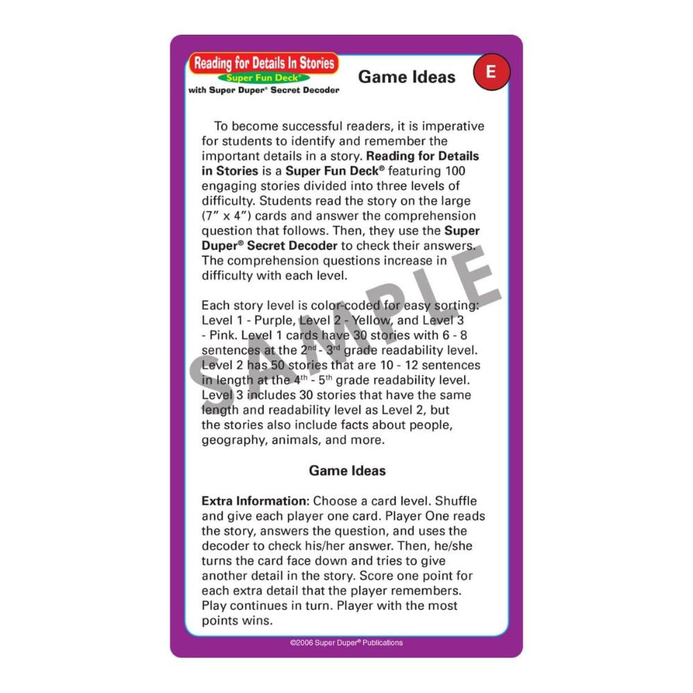 Reading For Details In Stories Fun Deck®