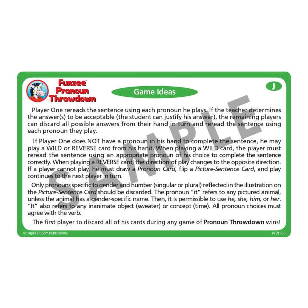 Funzee® Pronoun Throwdown Card Game, Game Ideas