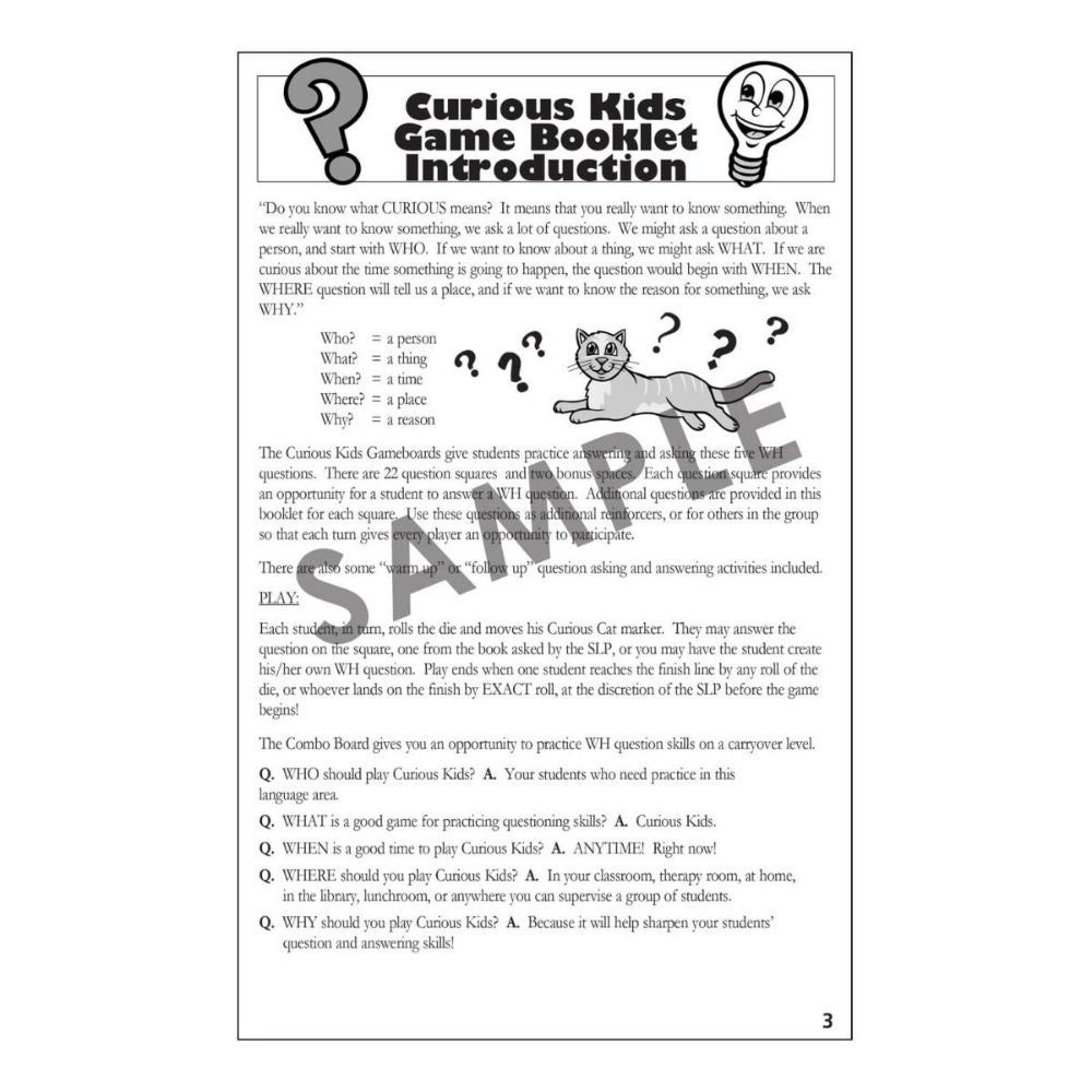 "Ask and Answer"® Curious Kids game boards, questioning game for practicing "WH" questions, introduction