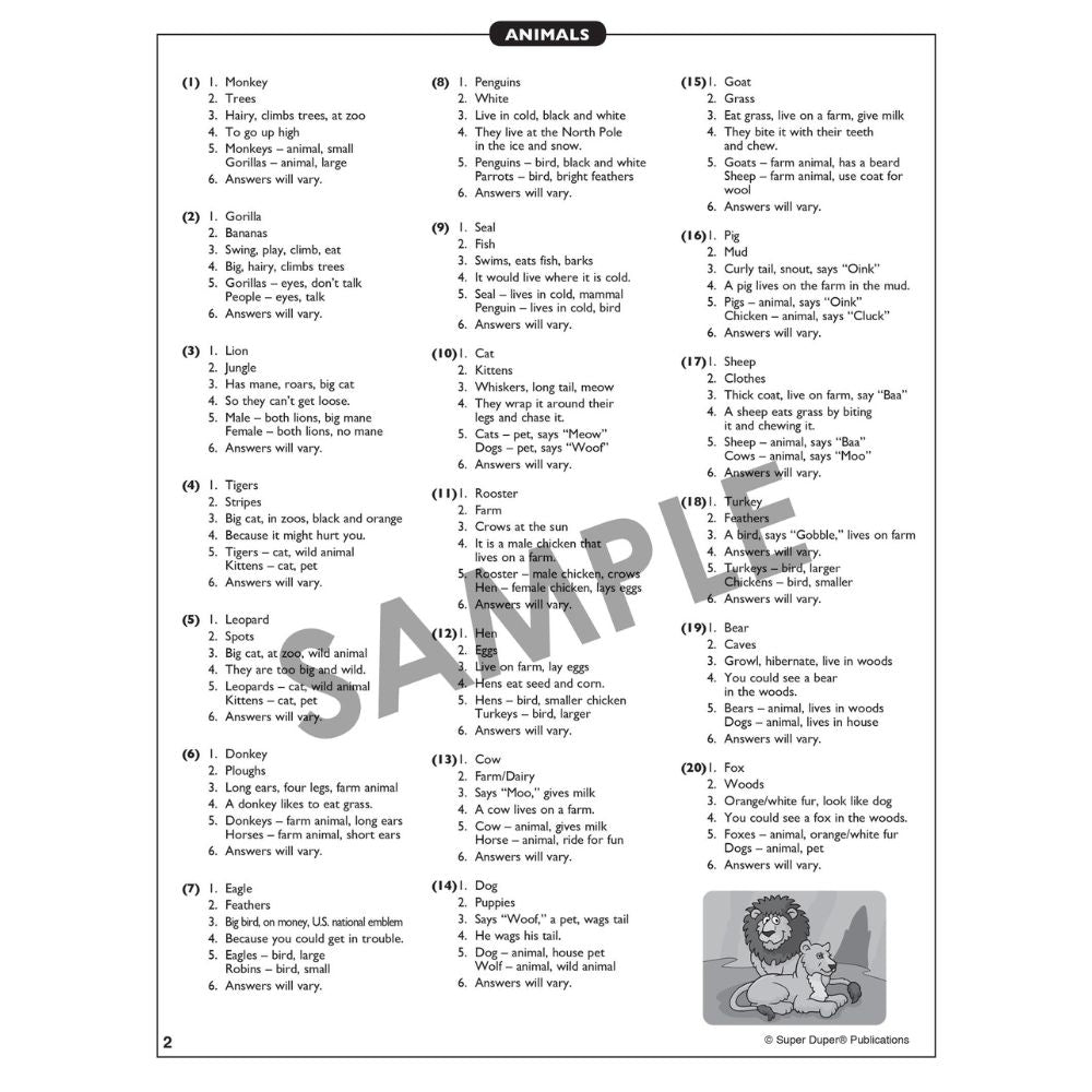 Turtle Talk® Fluency and Language Game for students and children animals answer key