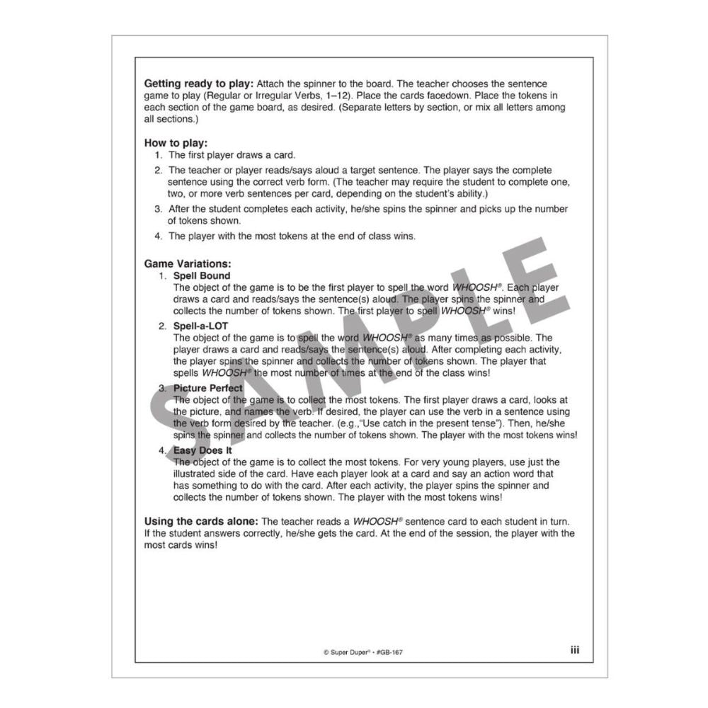 WHOOSH® Action Verb Game, Instructions