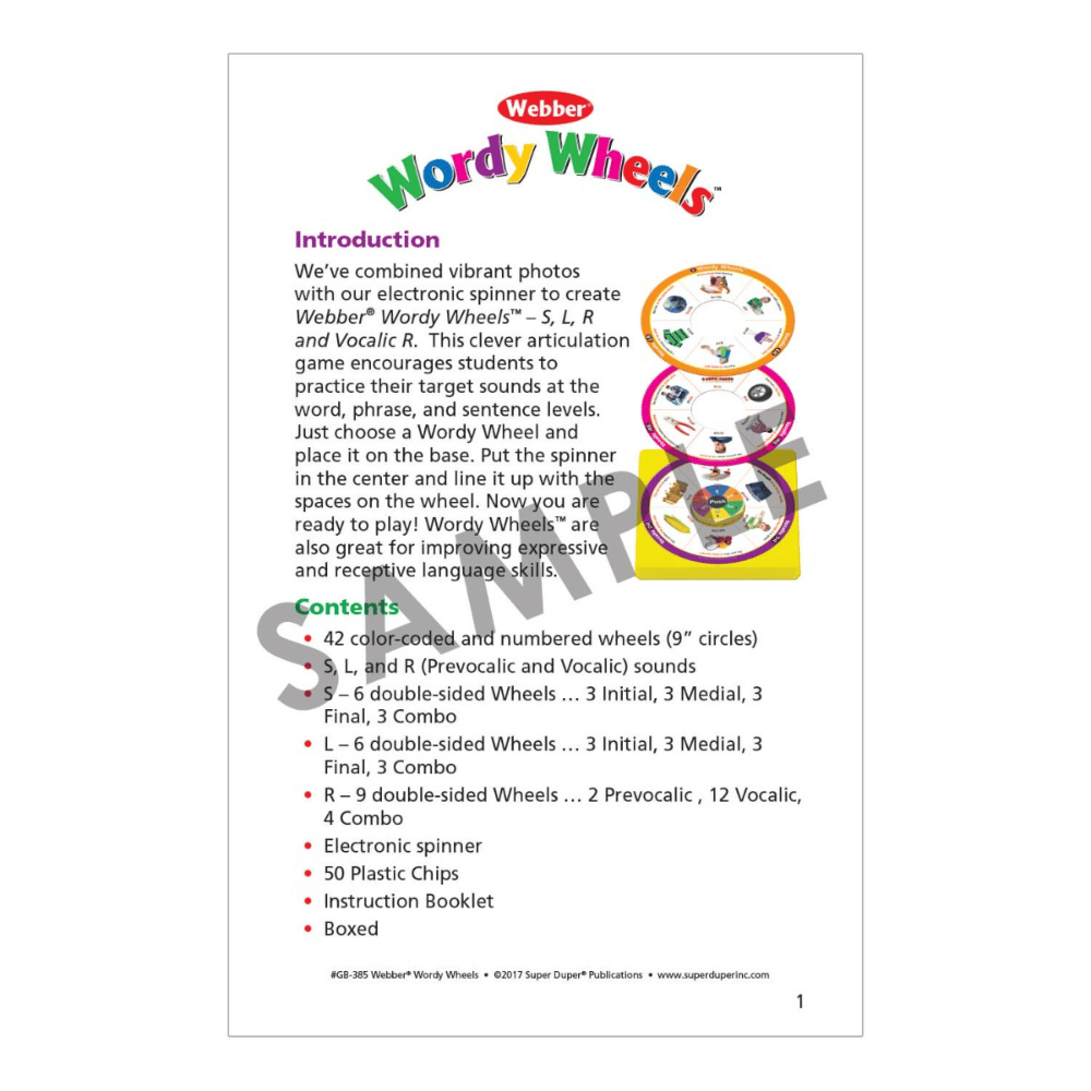 Webber® Wordy Wheels® (S/L/R and Vocalic R) Introduction