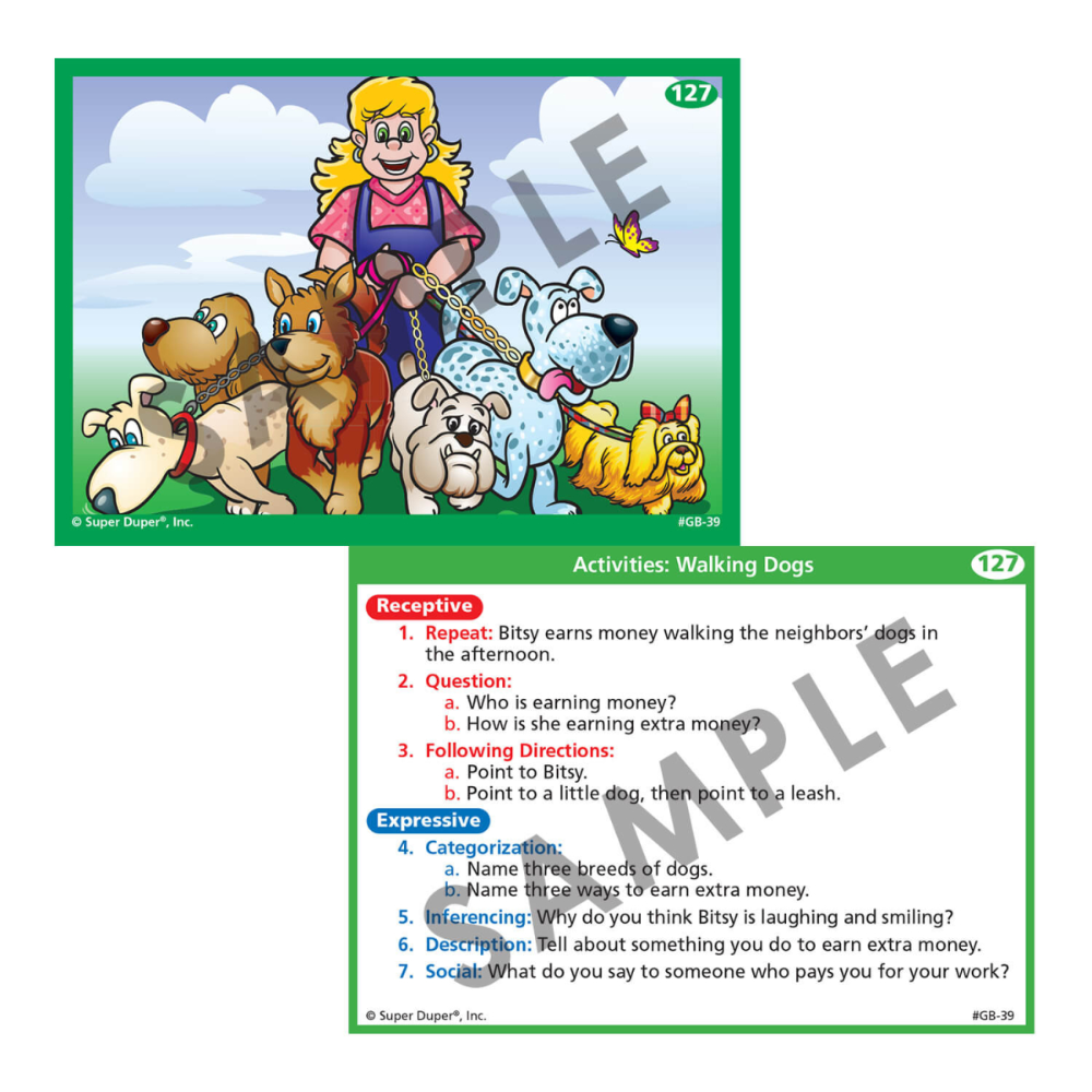 Pirate Talk® Board Game sample card: walking dogs