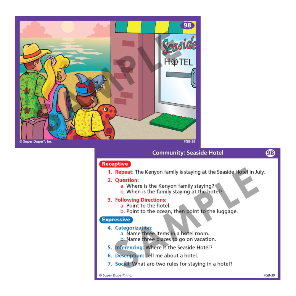 Pirate Talk® Board Game sample card: seaside hotel