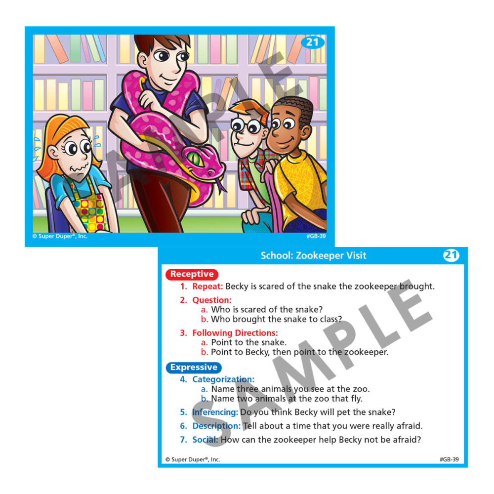 Pirate Talk® Board Game sample card: zookeeper visit
