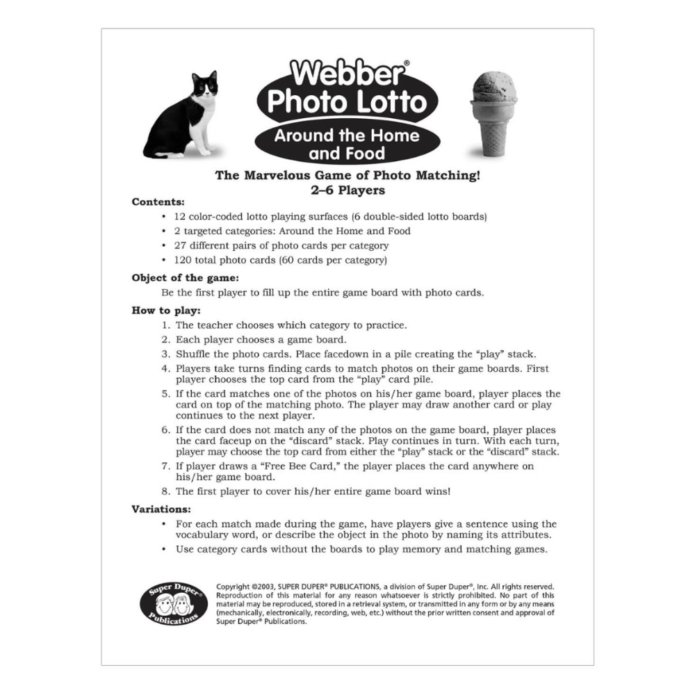 Webber® Photo Lotto Games - Around the Home and Food instructions