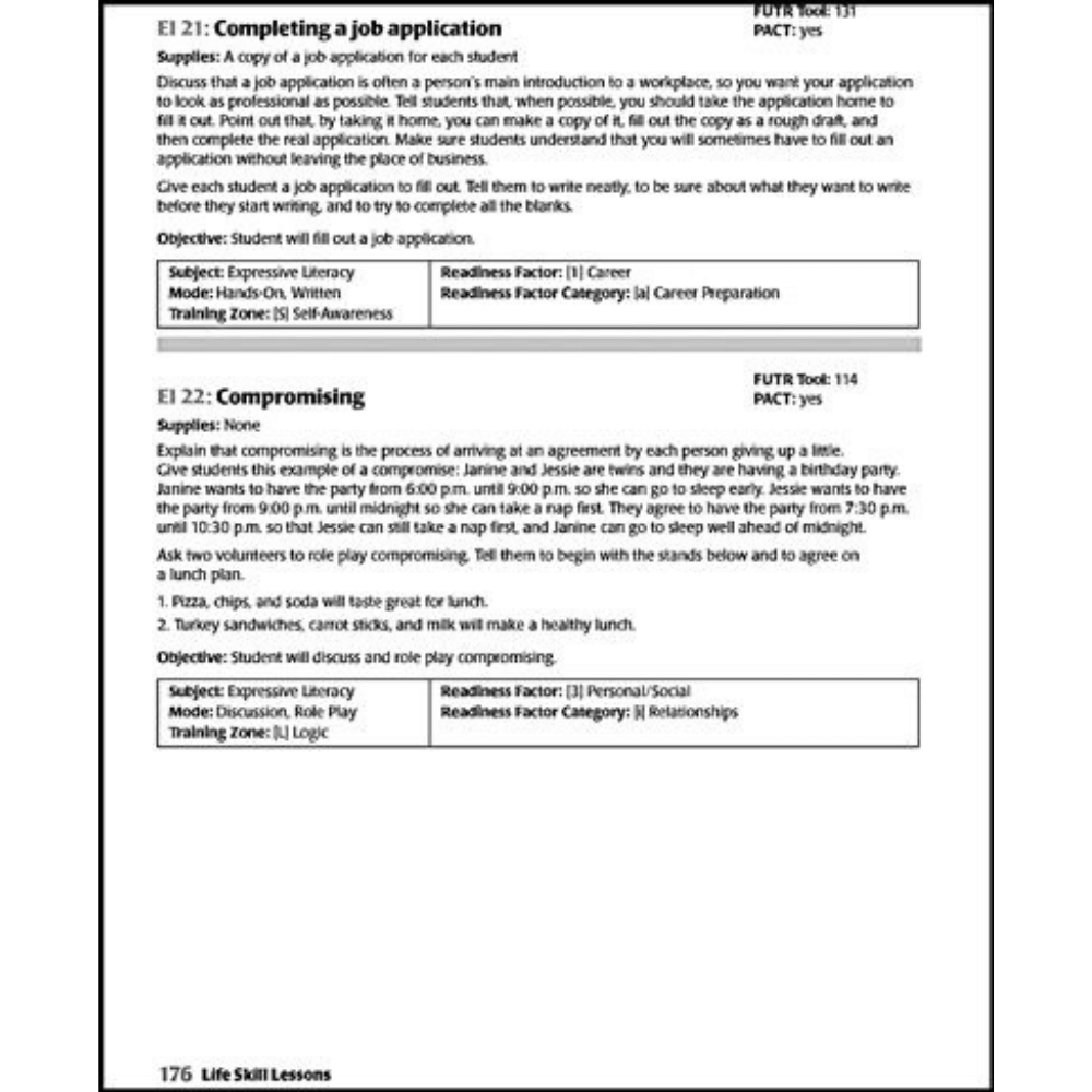 Life Skill Lessons worksheet sample